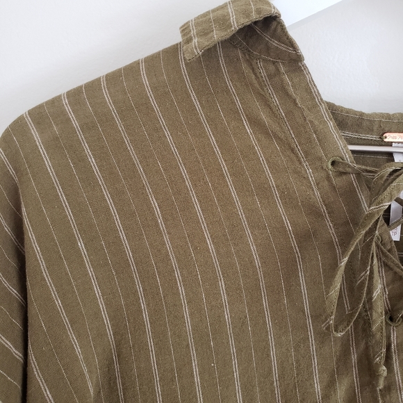 Free People Under the Boardwalk Olive Green Lace Up Tunic Top XS EUC - Picture 6 of 9